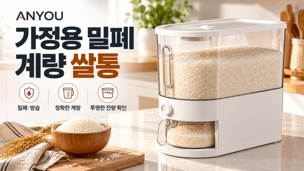ANYOU 올픽 가정용 밀폐 방습 계량 쌀통 5kg 원터치 쌀 보관통 제품 이미지