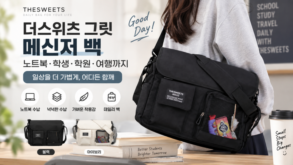 더스위츠 그릿 메신저 백 노트북 가방 추천｜학생 학교 학원 여행용 크로스백 제품 이미지